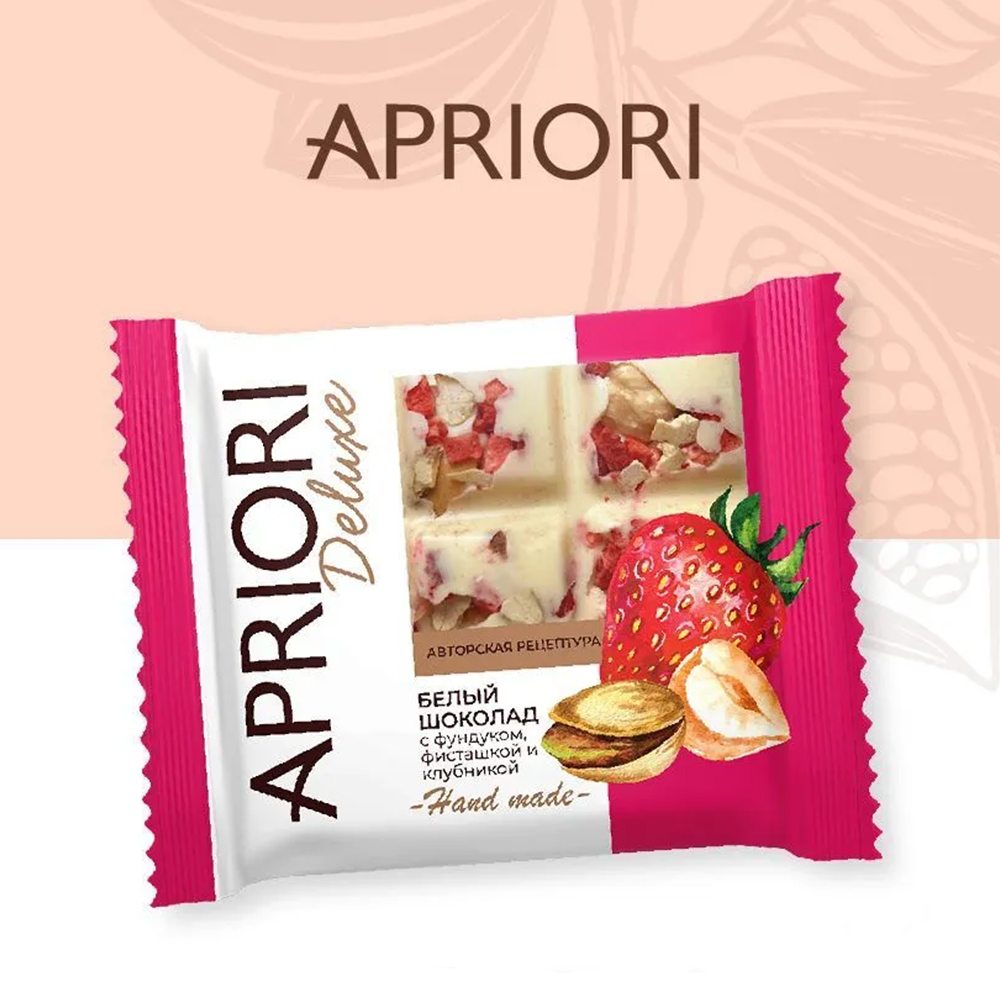 APRIORI белый шоколад с фундуком, фисташкой и клубникой уп/13шт* 50гр